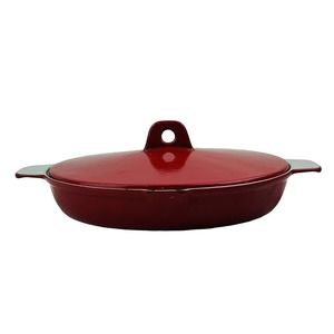 Vintage Voss Red Casserole Dish & Lid Oven Ware Seidelin Design Enamel Cast Iron